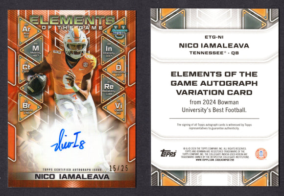 2024 Bowman's Best University Elements of the Game Autographs Orange Geometric Refractors #ETGNI Nico Iamaleava /25 (NM- Near Mint)