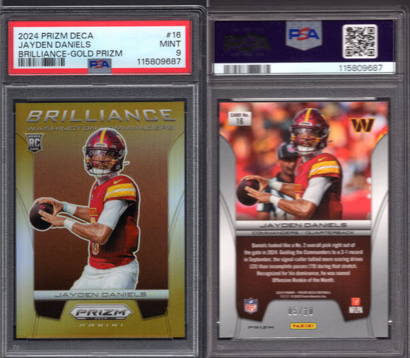 2024 Panini Prizm Deca Brilliance #16 Jayden Daniels Gold 5/10 PSA 9