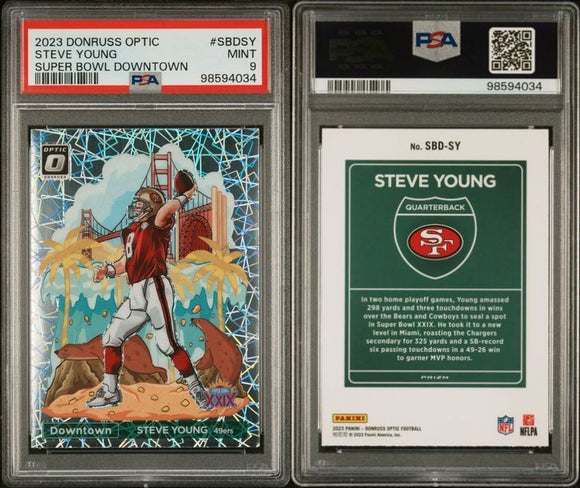 2023 Donruss Optic Downtown Super Bowl #SBDSY Steve Young PSA 9