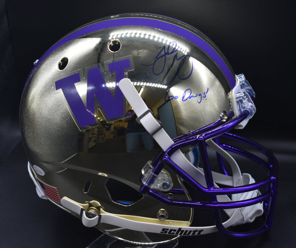 Jake Browning UW Full Size Gold Chrome Replica Helmet JSA COA