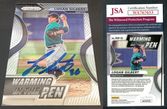 Logan Gilbert 2020 Panini Prizm Warming in the Pen #12 Autographed Card JSA #16