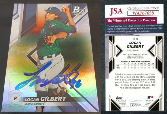 Logan Gilbert 2019 Bowman Platinum Top Prospects #TOP18 Autographed Card JSA #23