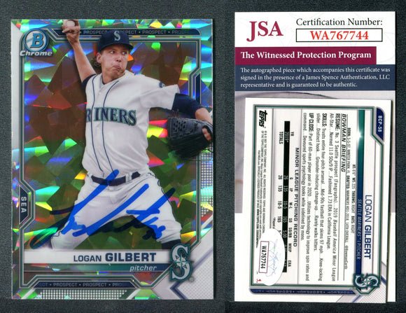 Logan Gilbert 2020 Bowman Chrome Prospects Atomic Refractors #BCP58 Autographed Card JSA #3