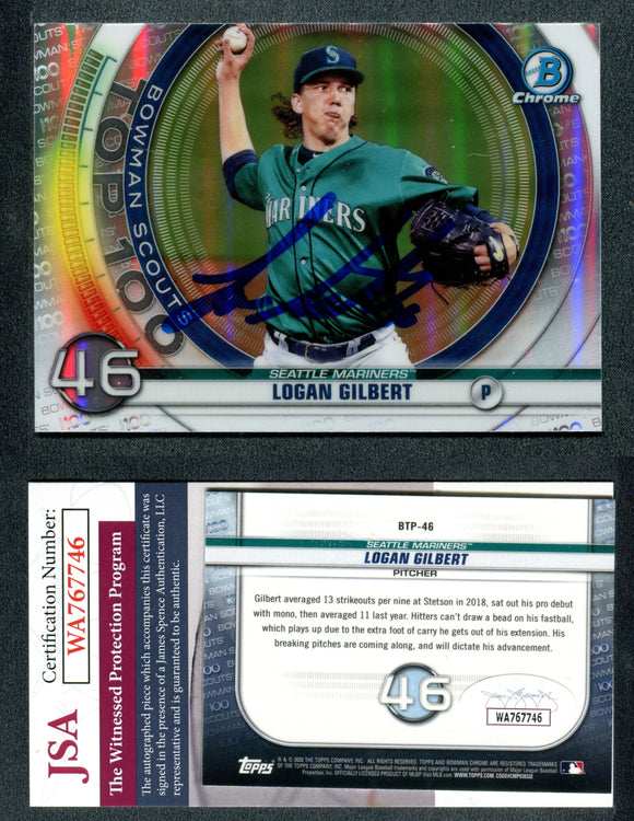 Logan Gilbert 2020 Bowman Chrome Scouts Top 100 #BTP46 Autographed Card JSA #5