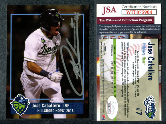 Jose Caballero 2018 Hilsboro Hops Autographed Card JSA #2 w/ set (45)