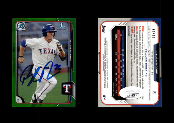 Dylan Moore 2015 Bowman Chrome Draft Green Refractor #15 30/99 Autographed Card JSA #22