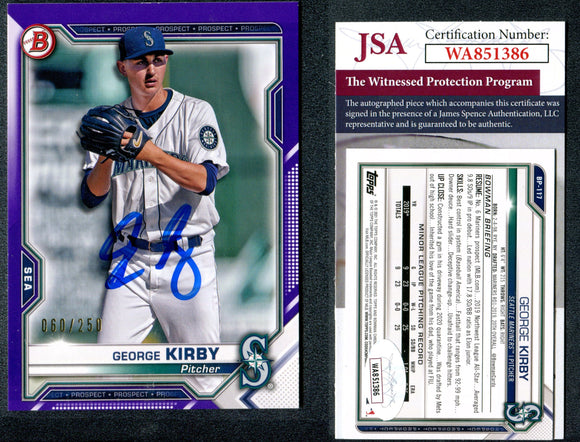 George Kirby 2021 Bowman Prospects Purple #BP117 /250 Autographed Card JSA #31