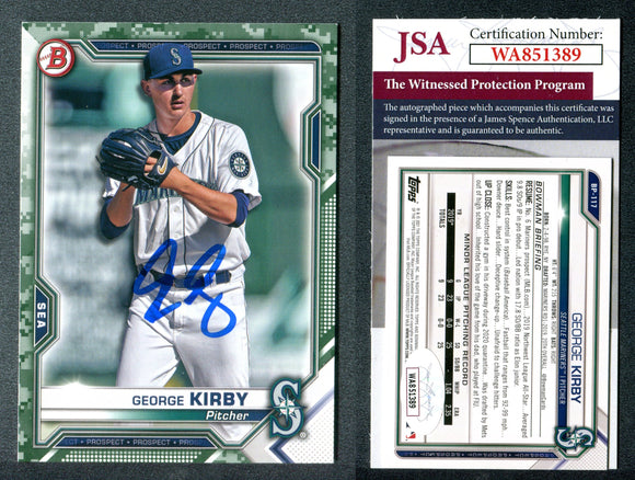 George Kirby 2021 Bowman Prospects Camo #BP117 Autographed Card JSA #32