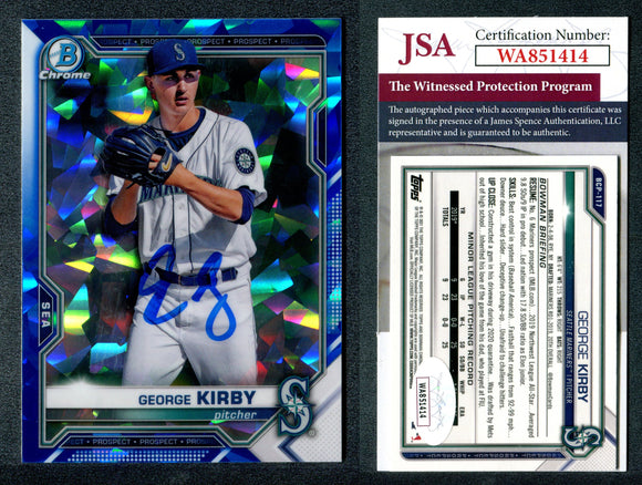 George Kirby 2021 Bowman Chrome Sapphire Prospects #BCP117 Autographed Card JSA #33