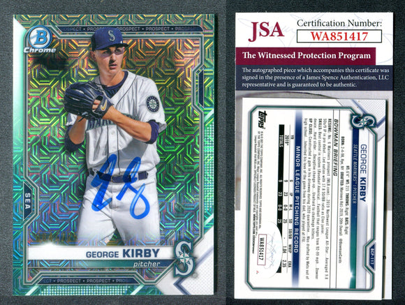 George Kirby 2021 Bowman Chrome Mega Box Prospects Aqua Refractors #BCP117 /225 Autographed Card JSA #34