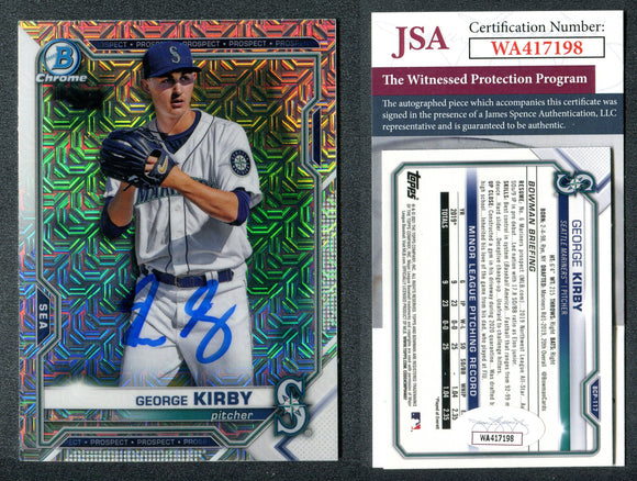 George Kirby 2021 Bowman Chrome Mega Box Prospects Refractor #BCP117 Autographed Card JSA #9