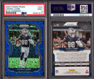 2020 Panini Prizm Prizms Blue Shimmer #334 CeeDee Lamb 15/25 PSA 9