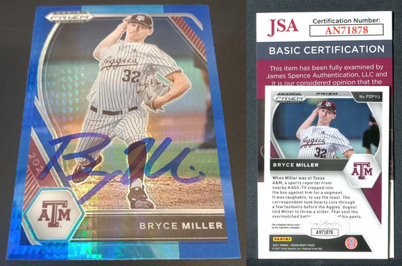 Bryce Miller 2021 Panini Prizm Draft Picks Prizms Blue and Carolina Blue Hyper #113  Autographed Card JSA #11