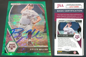 Bryce Miller 2021 Panini Prizm Draft Picks Prizms Green Pulsar #113  Autographed Card JSA #12