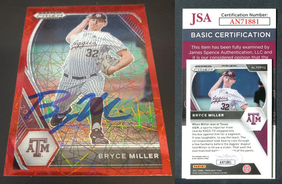 Bryce Miller 2021 Panini Prizm Draft Picks Prizms Red Velocity Autographed Card JSA #13