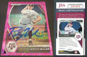 Bryce Miller 2021 Panini Prizm Draft Picks Prizms Pink Velocity #113 Autographed Card JSA #14