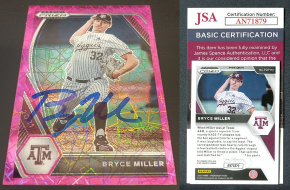 Bryce Miller 2021 Panini Prizm Draft Picks Prizms Pink Velocity #113 Autographed Card JSA #14