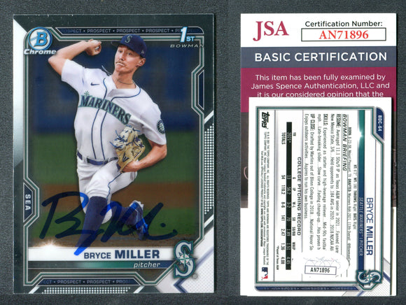 Bryce Miller 2021 Bowman Chrome Draft #BDC64 Autographed Card JSA #2