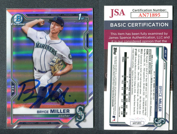 Bryce Miller 2021 Bowman Chrome Draft Refractor #BDC64 Autographed Card JSA #3