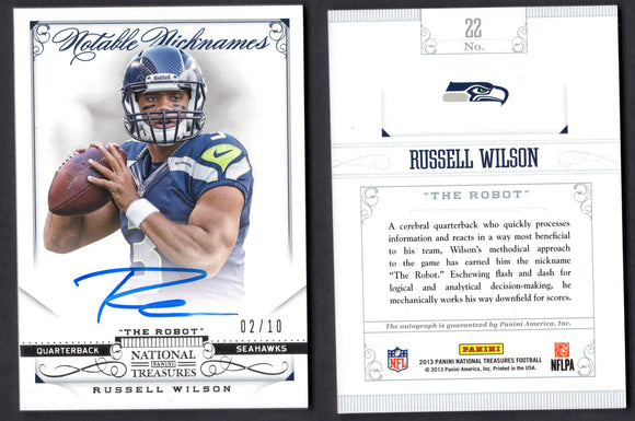 2013 Panini National Treasures Notable Nicknames #22 Russell Wilson /10