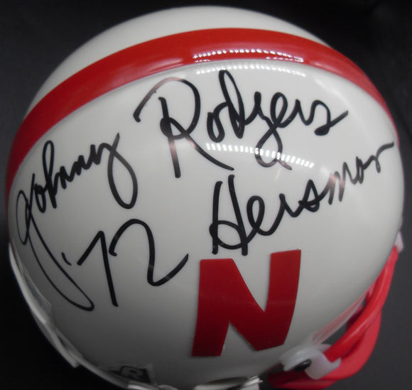 Johnny Rodgers Autographed Inscribed Nebraska Cornhuskers Mini Helmet JSA