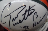 Gino Torretta Autographed Inscribed Miami Hurricanes Mini Helmet JSA