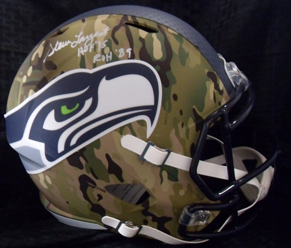 JSA Steve Largent Autographed Signed Inscribed Seattle Seahawks Riddell Camo Full Size Replica Helmet