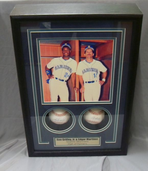 Ken Griffey Jr. Edgar Martinez Signed MLB Baseball Pair Shadowbox JSA