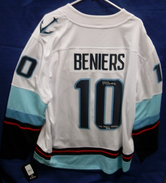 Fanatics Matty Beniers Seattle Kraken Autographed Signed Jersey w/ NHL Debut 4/12/22 Inscription
