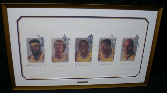 Lakers Legends Wilt Chamberlain Jerry West Magic Johnson Elgin Baylor Kareem Abdul-Jabbar Autographed Signed Framed Lithograph