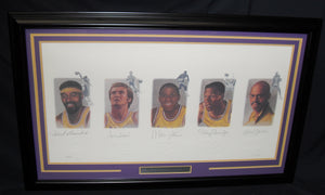 Lakers Legends Wilt Chamberlain Jerry West Magic Johnson Elgin Baylor Kareem Abdul-Jabbar Autographed Signed Framed Lithograph