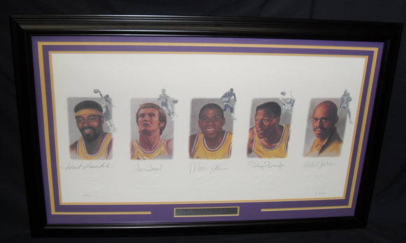 Lakers Legends Wilt Chamberlain Jerry West Magic Johnson Elgin Baylor Kareem Abdul-Jabbar Autographed Signed Framed Lithograph