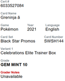 CGC 10 Greninja Celebrations Black Star Promo SWSH 144