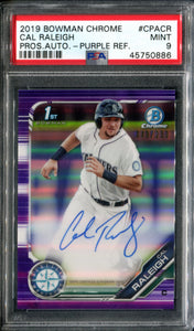 PSA 9 2019 Bowman Chrome Prospects Autograph Purple Refractor Cal Raleigh RC 49/250 POP27