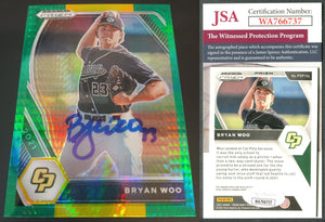 Bryan Woo 2021 Panini Prizm Draft Picks Prizms Green and Yellow Hyper #174 Autographed Card JSA #4