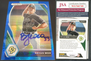 Bryan Woo 2021 Panini Prizm Draft Picks Prizms Blue and Carolina Blue Hyper #174 Autographed Card JSA #7