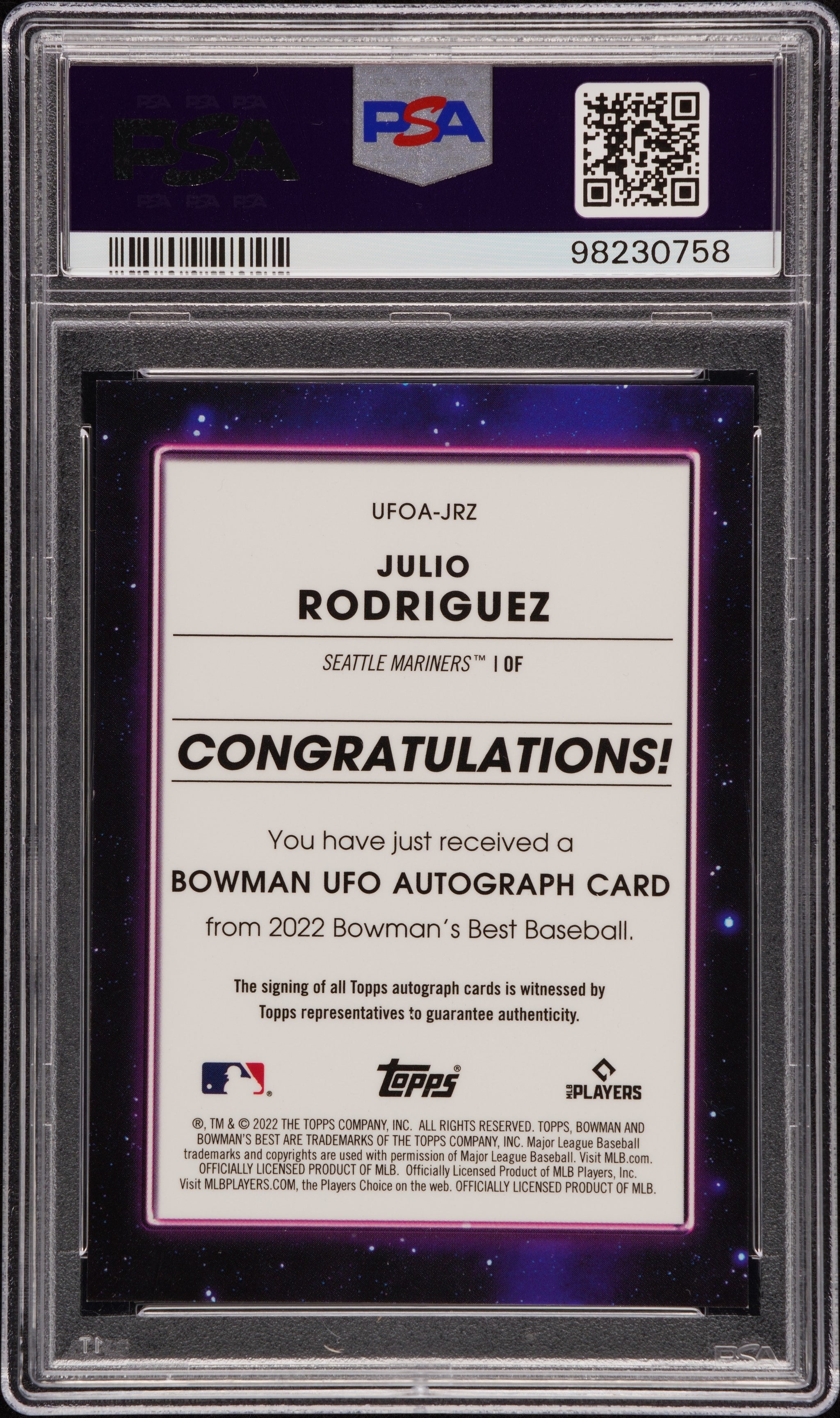 PSA 10 2022 Bowman's Best UFO Autographs Superfractor Julio