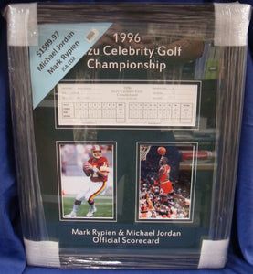 Michael Jordan Mark Rypien Framed Dual Autographed Signed Golf Scorecard JSA LOA