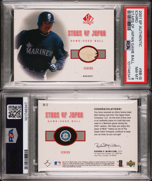 PSA 8 2001 SP Authentic Stars of Japan Game Ball #BBIS Ichiro Suzuki RC Seattle Mariners POP3