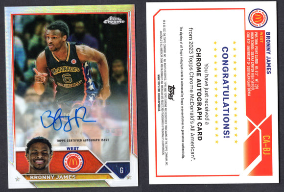 2023 Topps Chrome McDonald's All American Autographs #CABJ Bronny James (NM-Near Mint)
