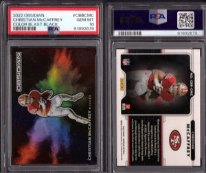 2022 Panini Obsidian Color Blast Black #22 Christian McCaffrey PSA 10