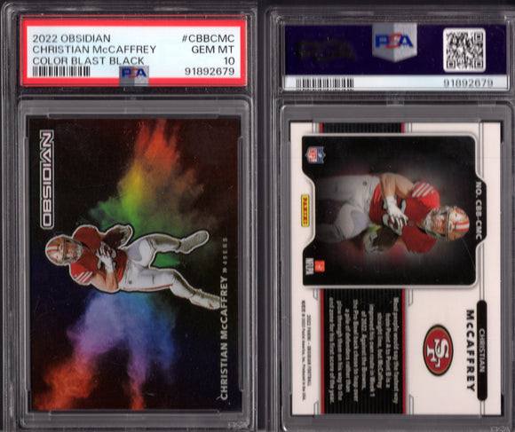 2022 Panini Obsidian Color Blast Black #22 Christian McCaffrey PSA 10