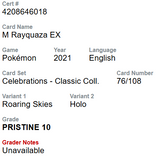 M Rayquaza EX 76/108 Pokémon Celebrations - CGC PRISTINE 10