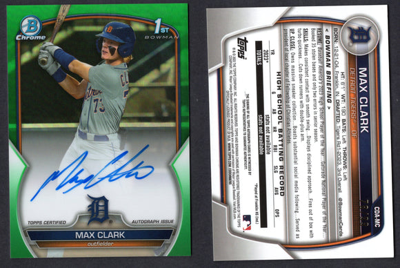 2023 Bowman Chrome Draft Autographs Green Refractors #CDAMC Max Clark 78/99 (NM-Near Mint)
