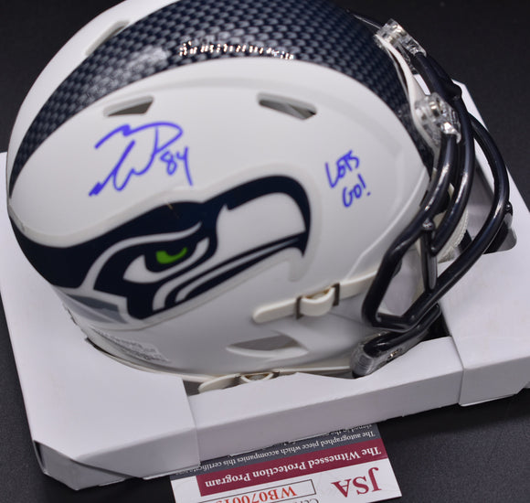 Colby Parkinson Seahawks Flat White Mini Helmet w/ Let's Go Inscription JSA COA