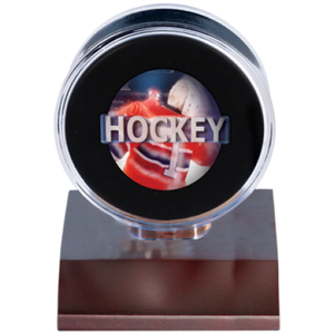 Dark Wood Base Hockey Puck Holder PKK