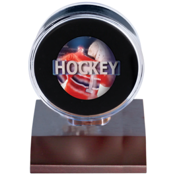 Dark Wood Base Hockey Puck Holder PKK