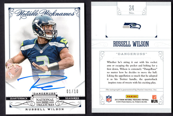 2013 Panini National Treasures Notable Nicknames #24 Russell Wilson /10