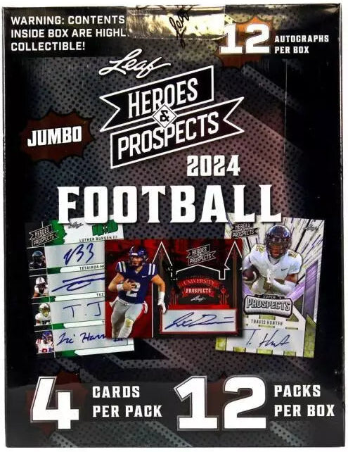 2024 Leaf Heroes & Prospects Football Jumbo Box w/ 12 Autographs