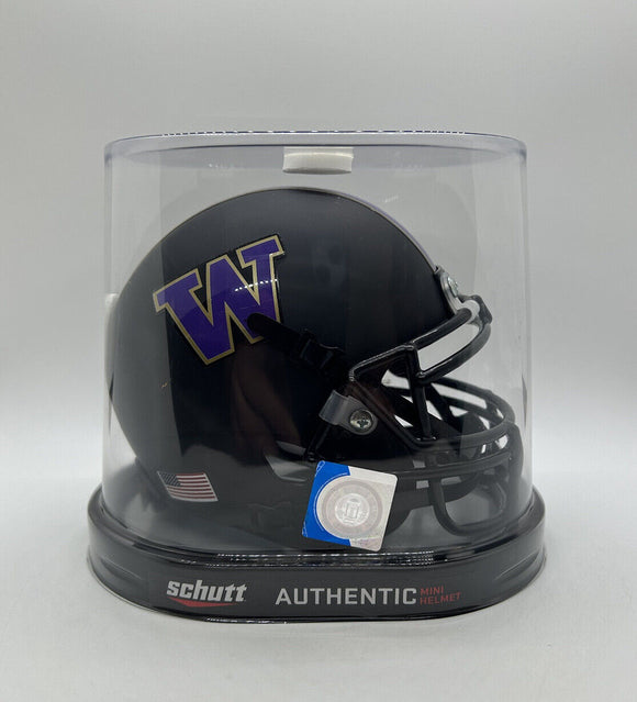 UW Washington Huskies Matte Black Mini Helmet Schutt Unsigned